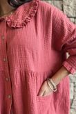 Annie Cushion Cotton Peter Pan Smock Blouse Rhubarb Rose